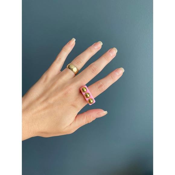 y2k pink/gold square chunky bar ring, 8 - Picture 1 of 6